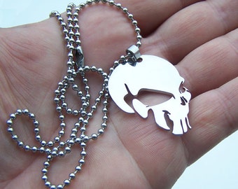 Skull - stainless steel pendant on ball chain mens or womens necklace .