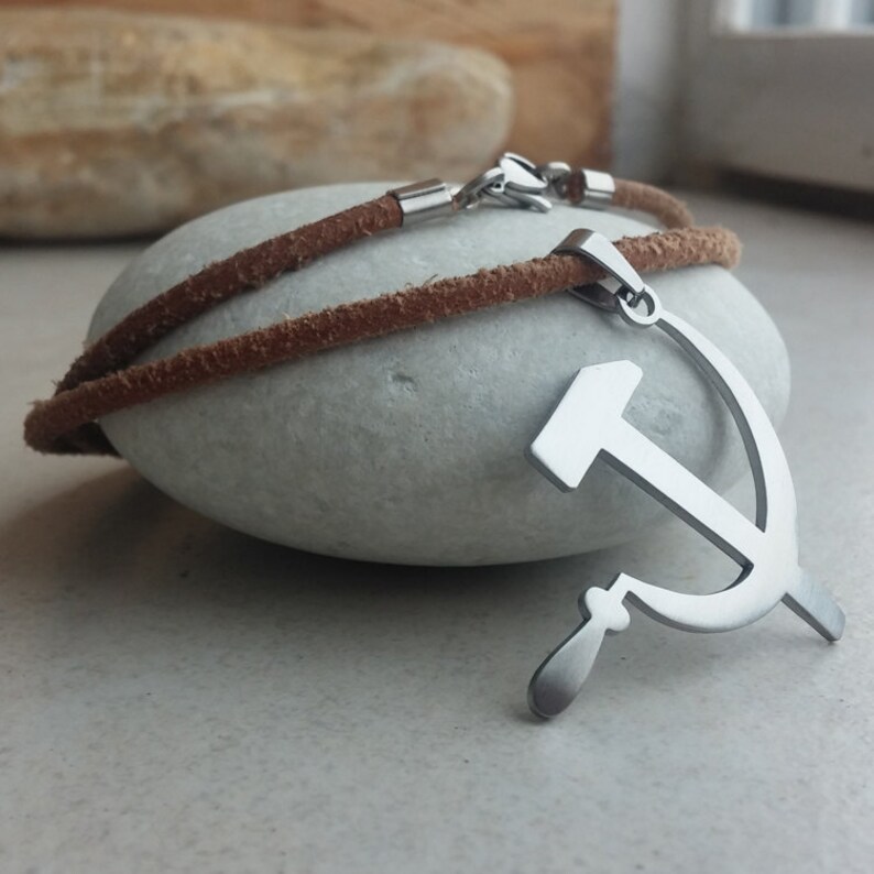 Hammer and Sickle Stainless Steel Pendant on Natural Leather Etsy