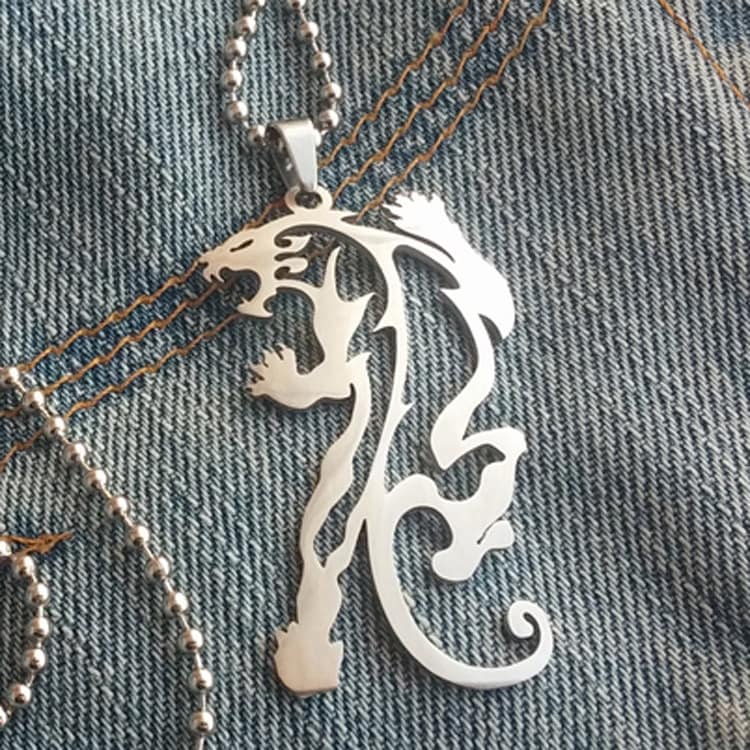 Tiger Panther Stainless Steel Pendant Necklace: Tribal Art Jewelry