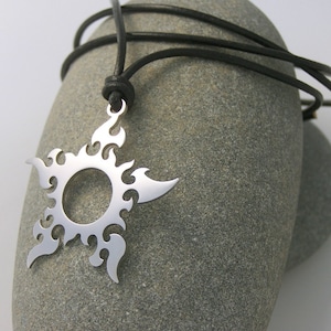 Cut-Out Star Sun Pendant: Stainless Steel & Leather Necklace (US Duty Paid)