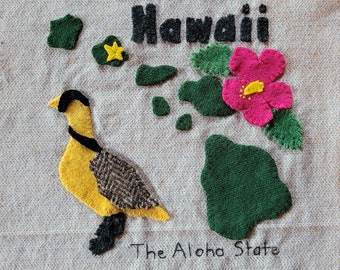 Hawaii Wool Felt Applique Pattern - United States Quilt Block