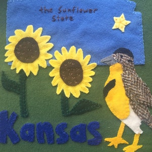 Kansas Wool Felt Applique Pattern United States Quilt Block image 1