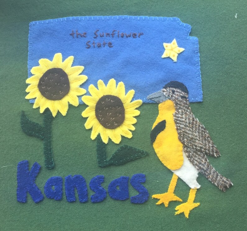 Kansas Wool Felt Applique Pattern United States Quilt Block image 2