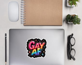 Gay AF Pride Sticker: Rainbow Glitter Vinyl LGBTQ+ Decal