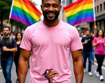 Roze T-shirt met grappige haan – Novelty Pride Party-T-shirt