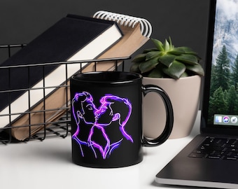 Boys Kiss Boys Mug – LGBTQ+ Pride Coffee Cup, Gay Art Neon Pop, Queer Gift