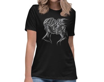 Elegant Lesbian Kiss T-Shirt: WLW Pride, Soft Grunge Clothing