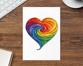 May include: A rainbow heart with swirling colors. The heart is a vibrant mix of red, orange, yellow, green, blue, indigo, and violet.