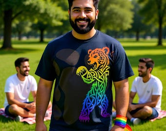 Rainbow Cub Pride Shirt – Celtic Knot Bear Cub All-Over Print Oversized Tee | Gay Cub LGBTQ Apparel | Pride Gift for Cubs & Bear Lovers