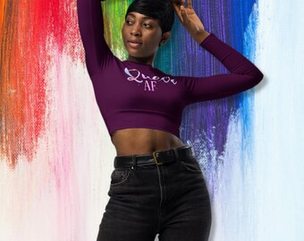 Queer AF Crop Top – Rainbow Graphic Long Sleeve Pride Shirt