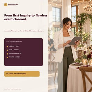 Wedding Venue Business App, Event Venue Management System, Booking CRM, Tour Scheduler, Deposit Tracker, Offline Venue Software