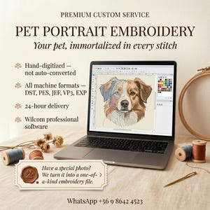 Custom Pet Portrait Embroidery Digitizing | Photo to Machine File PES DST JEF | Dog Cat Memorial Gift | 24h Delivery
