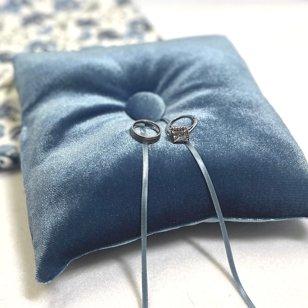 Ring Bearer Pillow, Ring Pillow, light blue Ring Pillow, Velvet Ring Pillow, Dusty blue Wedding ideas, Boho Wedding, Simple Ring Holder