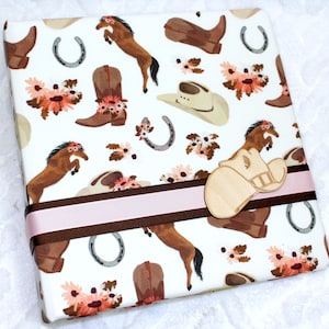 Custom Baby Book Girl, Baby Memory Book Pink Cowgirl, Gift for new mom, Baby Milestones Book, First Year 5 Year keepsake photo album journal