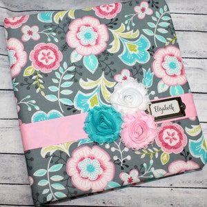 Baby Memory Book, Baby Book Girl, Floral Baby Book, Pink and Aqua Blue, Baby Scrapbook, Pregnancy Journal, Baby Journal, Monthly Milestones