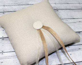 Ring Bearer Pillow, Ring Pillow, Rustic Wedding Ring Pillow, Neutral, Simple, Tan Linen, Ring Pillow and Flower Girl Basket Set, Custom