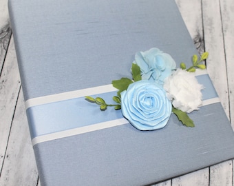 Wedding Guest Book, Dusty Blue Wedding Guest Book, Serenity Guest Book, Custom, Personalized, Advice Book, watercolor flowers, light blue