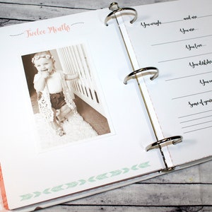 Baby Memory Book, Baby Book Girl, Boho Baby Book, Feathers, Coral ...