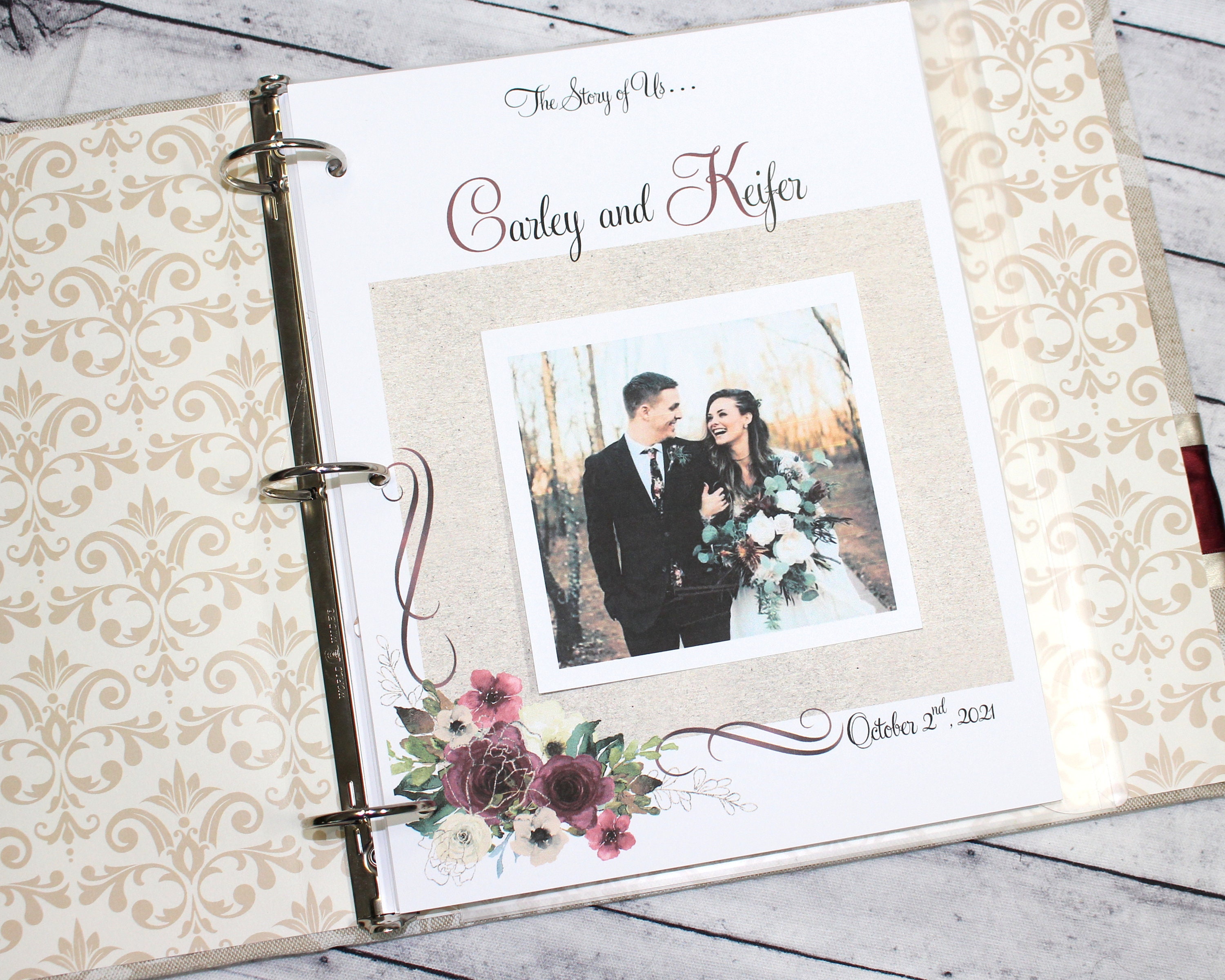 Premade Maroon Wedding Scrapbook Pages, Maroon Wedding Pages, Wedding  Layouts