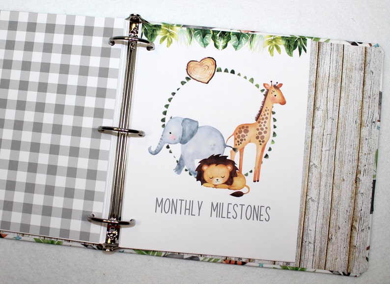 Baby Memory Book, Baby Book Boy, Personalized Baby Book, Animal Jungle Safari theme Baby Shower, Baby Scrapbook Album, Toddler Years 1-5 image 8