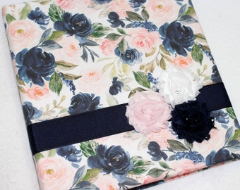 Personalized Baby Memory Book, Baby Girl Memory Book, Baby Book Girl, Baby Journal, First Year, Floral, Pink, Blush and Navy, Keepsake album