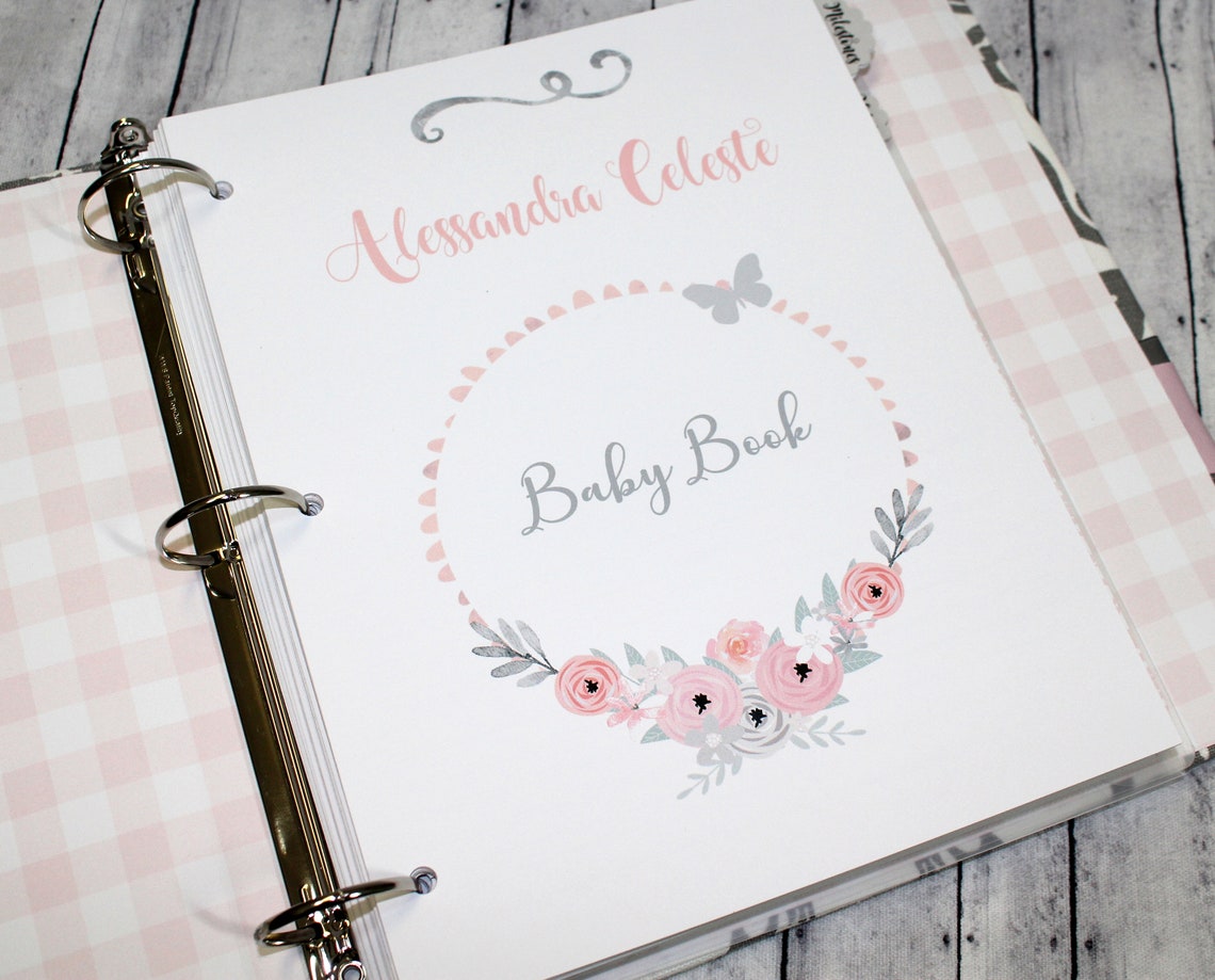 Baby Memory Book Baby Girl Baby Book Pink and Gray Baby Etsy