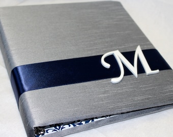 Wedding Memory Book, Wedding Scrapbook, Navy and Gray Wedding, Keepsake Wedding Book, Photo Album, Guest Book, Bridal Shower Gift, Custom