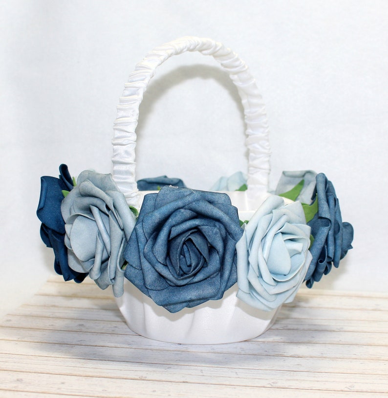 Ring Bearer Pillow and Flower Girl Basket set, Boho Velvet Ring Pillow, White Flower Girl Basket, Dusty Blue Wedding ideas, Small Baskets image 3