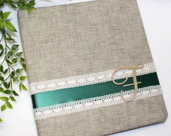 Forest Green Wedding Memory Book, Boho Wedding Guest Book, Wedding Scrapbook, Hunter Green Guestbook, Keepsake Photo Album, Personalized