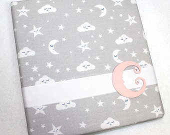 Baby Memory Book, Moon and Stars Baby Book, Baby Girl Baby Book, Pink and Gray, Scrapbook, Grey and White Stars, Twinkle Twinkle, Custom