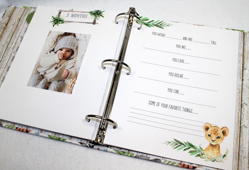 Baby Memory Book, Baby Book Boy, Personalized Baby Book, Animal Jungle Safari theme Baby Shower, Baby Scrapbook Album, Toddler Years 1-5 image 9