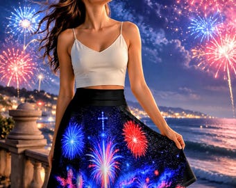 Liberty Sky-skaterrok, rok Cosmic Fireworks, Patriotic Faith 4 juli-outfit