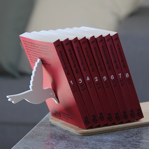 Magic book holder with hummingbird, customizable, optical illusion effect, bookend, book stand, book display, book holder