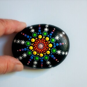 Mandala stones Etsy-unique ooak 3D art object-paperweight-paper weights-bohemian dot art-rainbow-painted rock-Zen chakra art-meditation-glow image 2