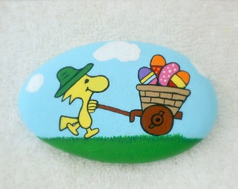 Woodstock Easter Egg hunt-painted rocks-spring gift ideas-paperweights-napkin weight-party table decor-ooak Easter basket filler-handmade