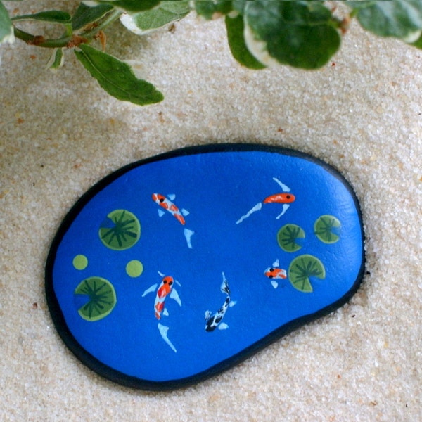 Koi fish pond, miniature painted rocks diy fairy garden kit terrariums terrarium kits fairy accessories mini lagoon Zen dollhouse miniatures