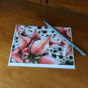 Cartão de felicitações em branco aquarela Poinsétia Natal feriado
