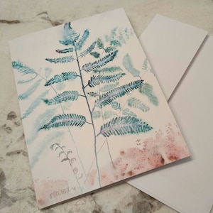 Aquarelle Carte Voeux Vierge Peinte Japonaise Fougère