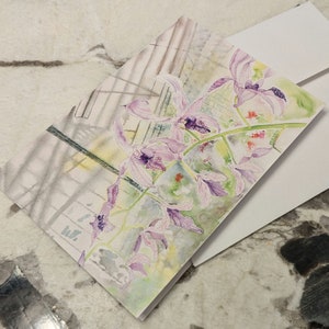 Cartão de felicitações em branco com orquídea aquarela Dendrobium Blue Seas