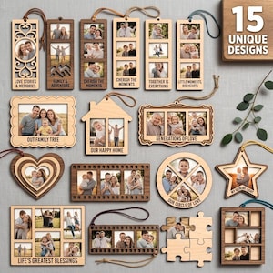 Conjunto de molduras de madeira 3D cortadas a laser para fotos, mini molduras para pendurar, moldura para fotos de família em tiras, molduras personalizadas para pendurar na parede.