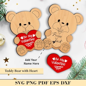 Personalisierter Teddybär SVG Laser Cut, Valentinstag Geschenk, Paar Geschenk, Cute Valentine SVG, Be My Valentine SVG, Digital Download