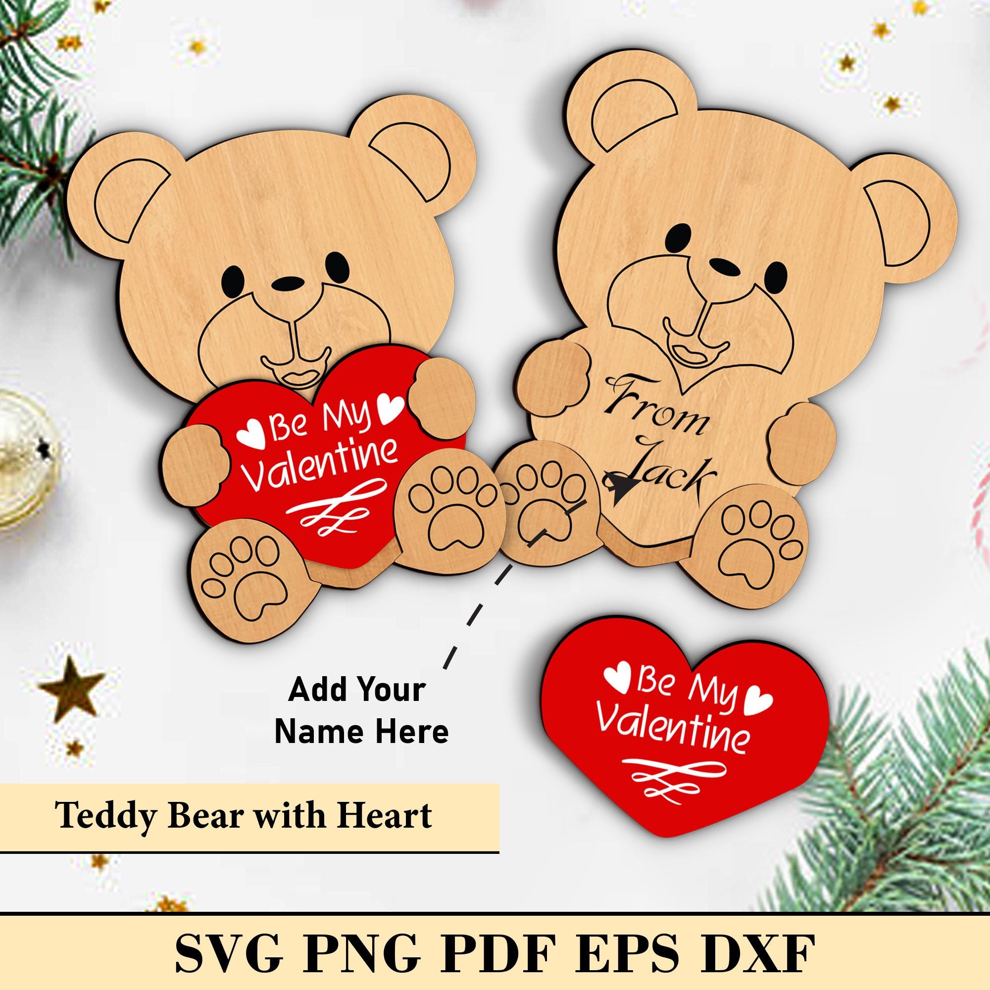 Personalized Teddy Bear With Heart SVG Laser Cut, Valentines Day Gift ...