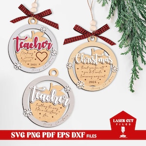 Teacher Christmas Ornaments SVG Laser Cut, Wooden Tree Decor, Christmas Ornament Glowforge, Laser-Ready Cut Files, Instant Download