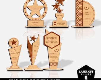 6 Different Designs Awards Trophy Laser Cut Bundle, Glowforge Laser Cut File, Wooden Award SVG File,  Wooden Laser Cutting, Digital Download