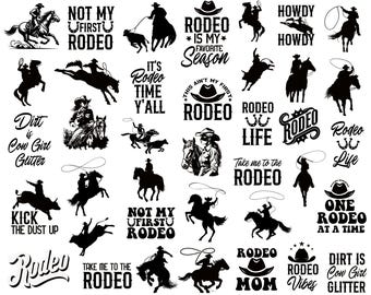 Paquete SVG de rodeo, paquete SVG de vaquero, SVG de jinete, paquete SVG del Oeste, SVG de vaquero de granja, PNG de escena vaquera, archivos Cricut del Oeste, descarga digital