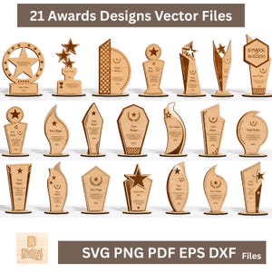 21 verschiedene Designs für Auszeichnungen und Trophäen – Laserschnitt-Bundle, Glowforge-Laserschnittdatei, SVG-Datei für Holzauszeichnungen, Holzlaserschneiden, Digitaler Download