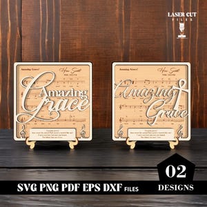 Amazing Grace Stand Decor Laser Cut SVG, Amazing Grace Ornament Files, Religious Tiered Decor, Music Faith SVG, Christian SVG, Glowforge.