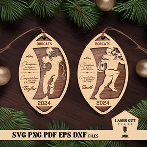 Adornos destacados de la serie Stadium, opciones de fútbol masculino y femenino SVG, archivo PDF AI, regalo deportivo personalizado, adornos cortados con láser personalizados