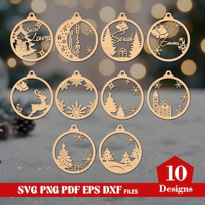 Addobbi natalizi personalizzati, decorazioni personalizzate per l'albero di Natale, decorazioni natalizie in legno, nomi tagliati al laser, palline di Natale, etichette regalo, il tuo logo.
