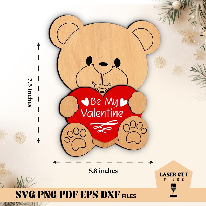 Personalized Teddy Bear With Heart SVG Laser Cut, Valentines Day Gift ...